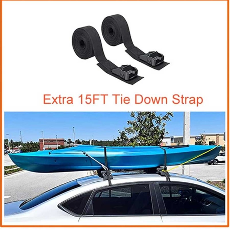MeeFar Universal Car Soft Roof Rack Pads Luggage Carrier System for Kayak Surfboard SUP Canoe Include, 2 Tie Down Rope, 2 Quick Loop Strap