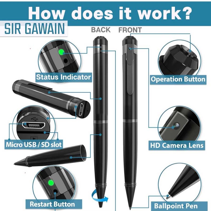  SIRGAWAIN 1080P Body Camera Pen [Upgraded 2024] – Body Cam with HD Video or Picture Taking, SD Card Storage, and Manual Control for Privacy Compliance