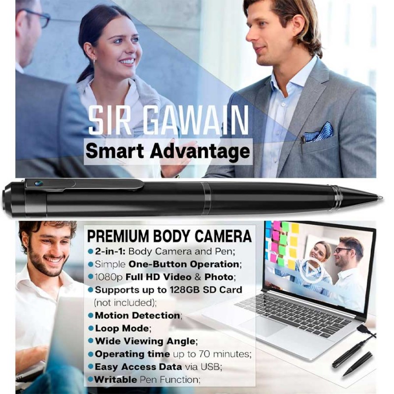  SIRGAWAIN 1080P Body Camera Pen [Upgraded 2024] – Body Cam with HD Video or Picture Taking, SD Card Storage, and Manual Control for Privacy Compliance