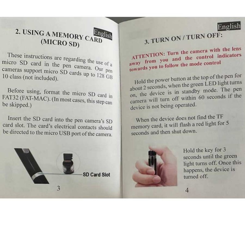  SIRGAWAIN 1080P Body Camera Pen [Upgraded 2024] – Body Cam with HD Video or Picture Taking, SD Card Storage, and Manual Control for Privacy Compliance