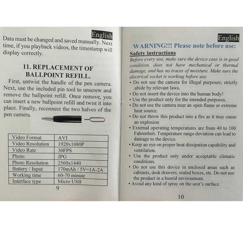  SIRGAWAIN 1080P Body Camera Pen [Upgraded 2024] – Body Cam with HD Video or Picture Taking, SD Card Storage, and Manual Control for Privacy Compliance