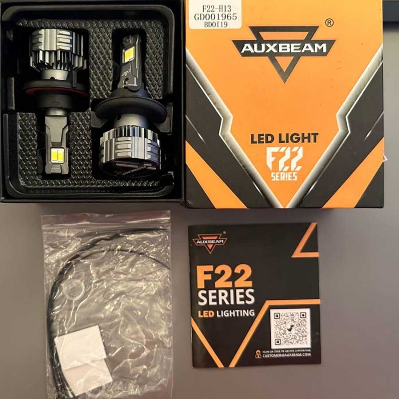 H13 LED Headlight Bulbs 110W 24000LM F22 Series Auxbeam High Brightness 6500K Cool White | 2 Bulbs