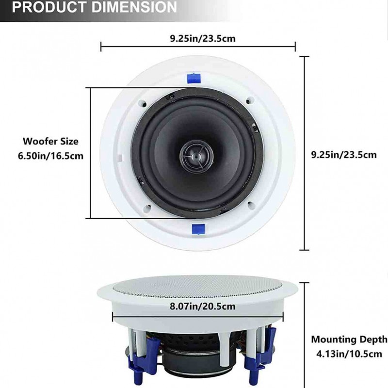 Herdio Passive Ceiling Speakers 6.5 Inch, 320W 2-Way Round Flush Mount Speakers, Easy to Install, Suitable for Home Theater Living Room Bathroom Office, (White, Pair)