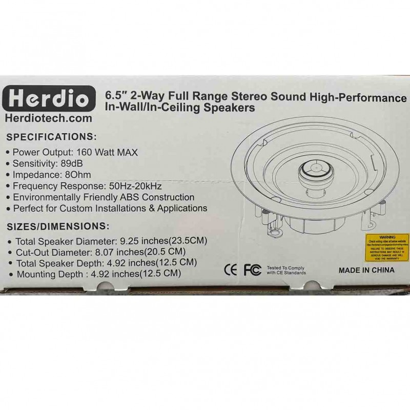 Herdio Passive Ceiling Speakers 6.5 Inch, 320W 2-Way Round Flush Mount Speakers, Easy to Install, Suitable for Home Theater Living Room Bathroom Office, (White, Pair)