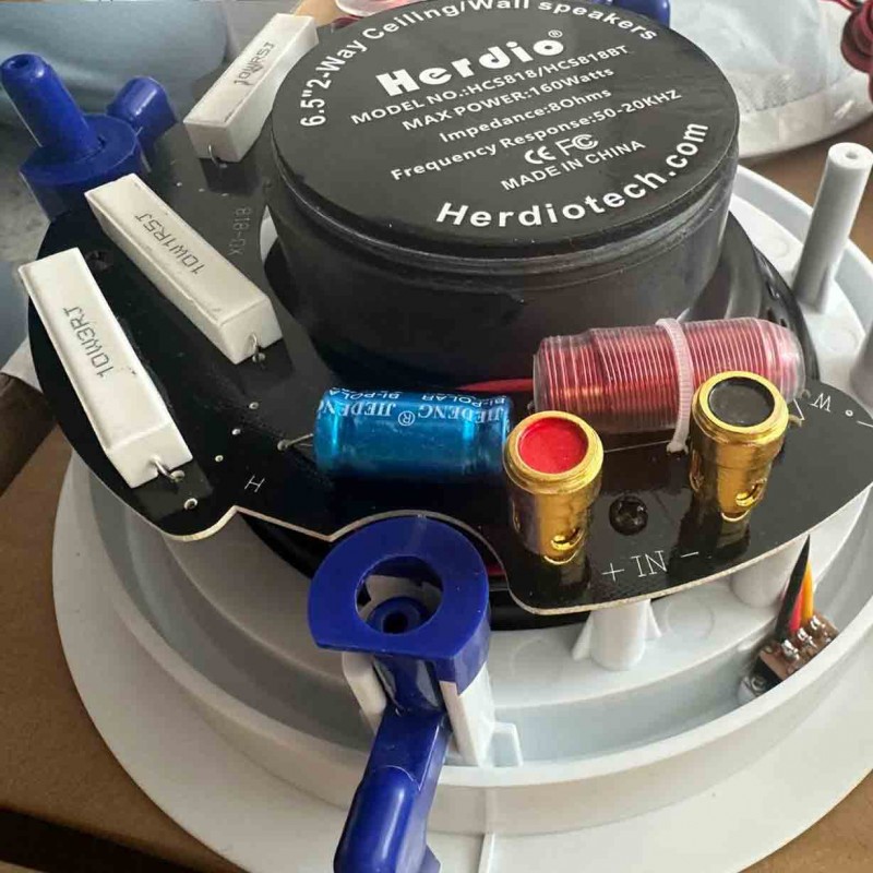 Herdio Passive Ceiling Speakers 6.5 Inch, 320W 2-Way Round Flush Mount Speakers, Easy to Install, Suitable for Home Theater Living Room Bathroom Office, (White, Pair)