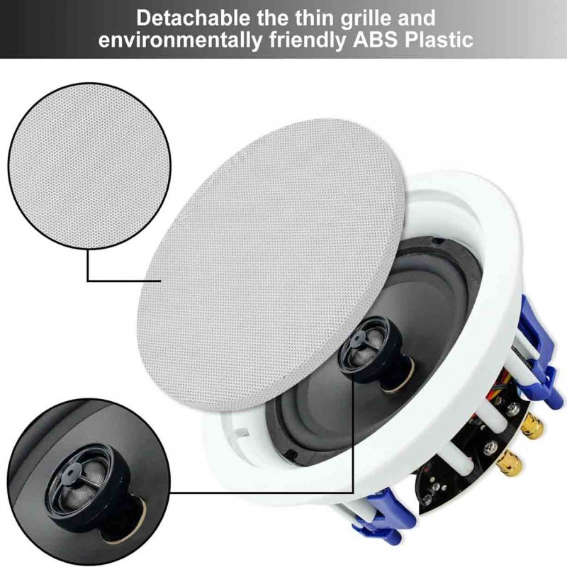 Herdio Passive Ceiling Speakers 6.5 Inch, 320W 2-Way Round Flush Mount Speakers, Easy to Install, Suitable for Home Theater Living Room Bathroom Office, (White, Pair)