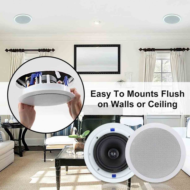 Herdio Passive Ceiling Speakers 6.5 Inch, 320W 2-Way Round Flush Mount Speakers, Easy to Install, Suitable for Home Theater Living Room Bathroom Office, (White, Pair)