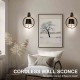 5200mAh Wireless Wall Light, Rechargeable Batttery Operated Wall Sconces Set of 2,3 Color Stepless Dimming Up, Wall Lamp for Battery Operated Lamp for Picture/Bedroom/Living Room/Hallway (Black)