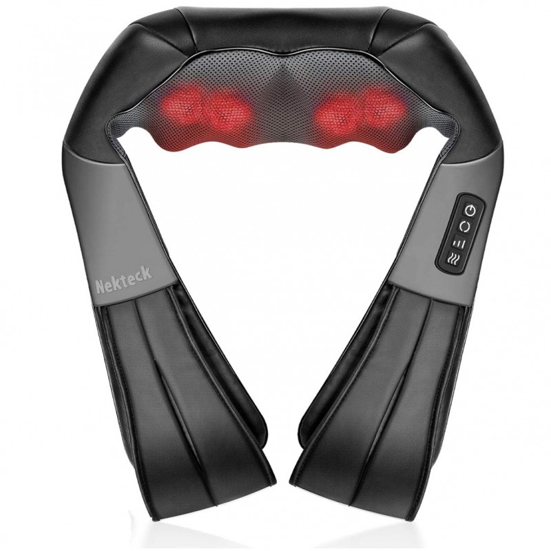 Shiatsu Neck and Back Massager with Soothing Heat, Nekteck Electric Deep Tissue 3D Kneading Massage Pillow for Shoulder, Leg, Body Muscle Pain Relief, Home, Office, and Car Use (Black)