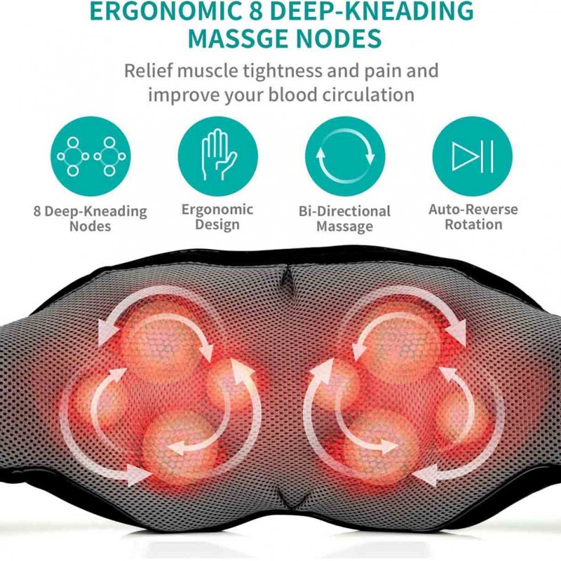 Shiatsu Neck and Back Massager with Soothing Heat, Nekteck Electric Deep Tissue 3D Kneading Massage Pillow for Shoulder, Leg, Body Muscle Pain Relief, Home, Office, and Car Use (Black)