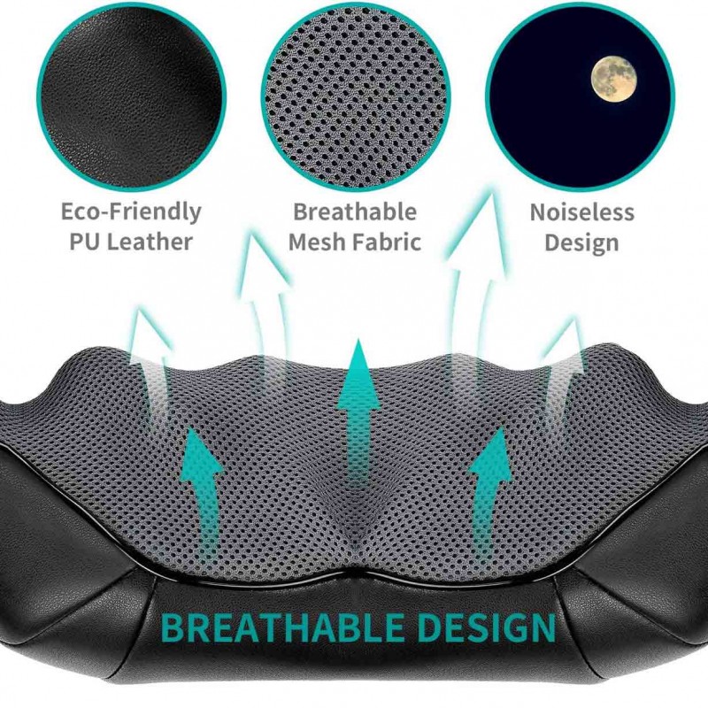 Shiatsu Neck and Back Massager with Soothing Heat, Nekteck Electric Deep Tissue 3D Kneading Massage Pillow for Shoulder, Leg, Body Muscle Pain Relief, Home, Office, and Car Use (Black)