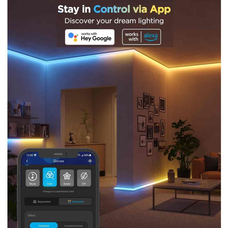 Govee RGBIC LED Strip Lights 16.4ft with Covers, Smart LED Lights Work with Alexa and Google Assistant, LED Diffuser Channel with LED Lights for Bedroom, Skirting Lines, Studio, Cabinet