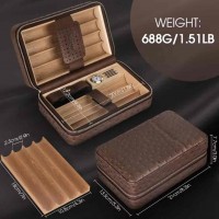 Scotte Cigar Humidor Box Cigar Lighter Cedar Wood Lined Leather Cigar Case Built in Hygrometer Humidifier with Cigar Holder Kit