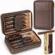 Scotte Cigar Humidor Box Cigar Lighter Cedar Wood Lined Leather Cigar Case Built in Hygrometer Humidifier with Cigar Holder Kit