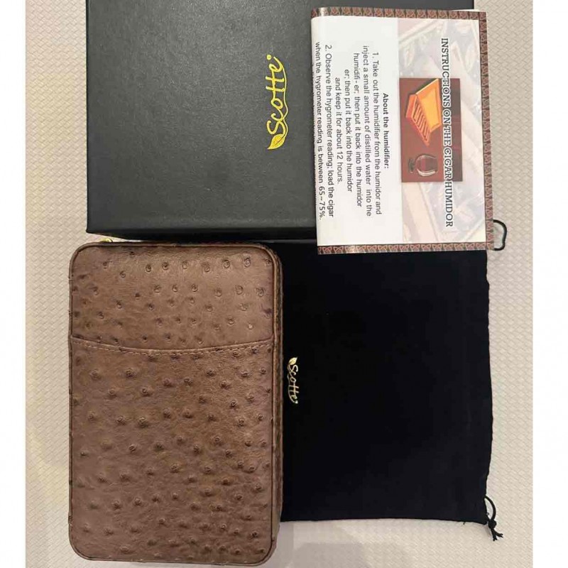 Scotte Cigar Humidor Box Cigar Lighter Cedar Wood Lined Leather Cigar Case Built in Hygrometer Humidifier with Cigar Holder Kit