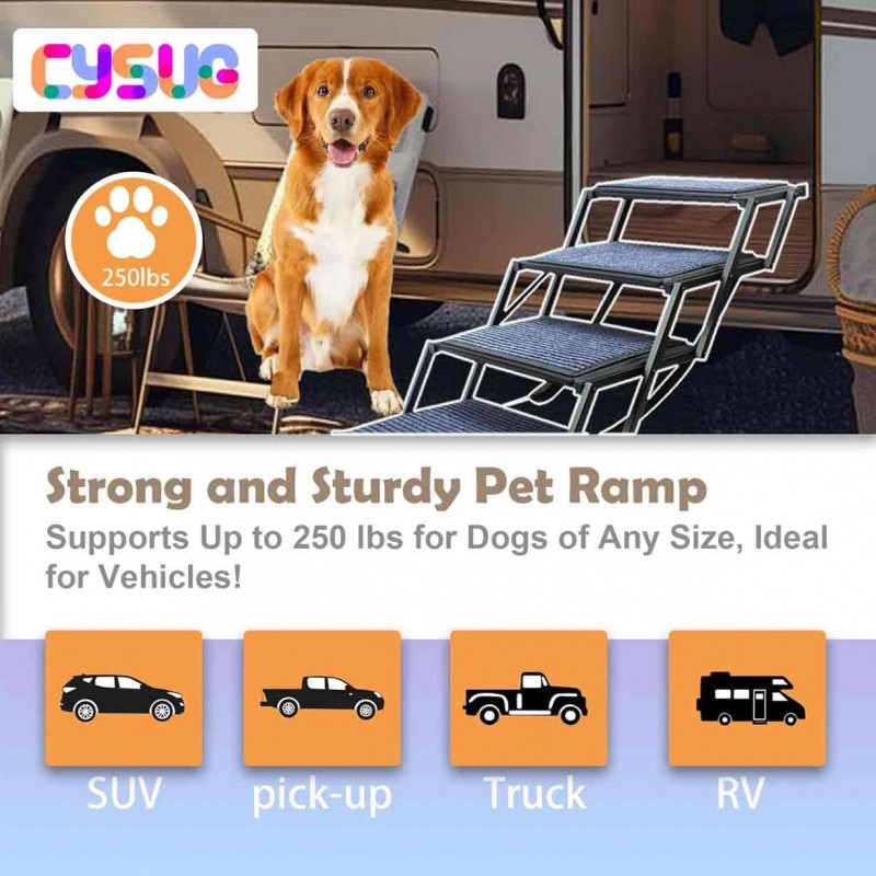 Dog Ramp for Car Truck and SUV Dog Stairs for Large Dogs Folding Pet Stairs with Non-Slip Rug Surface Supports Up to 250 lbs (5 Steps)