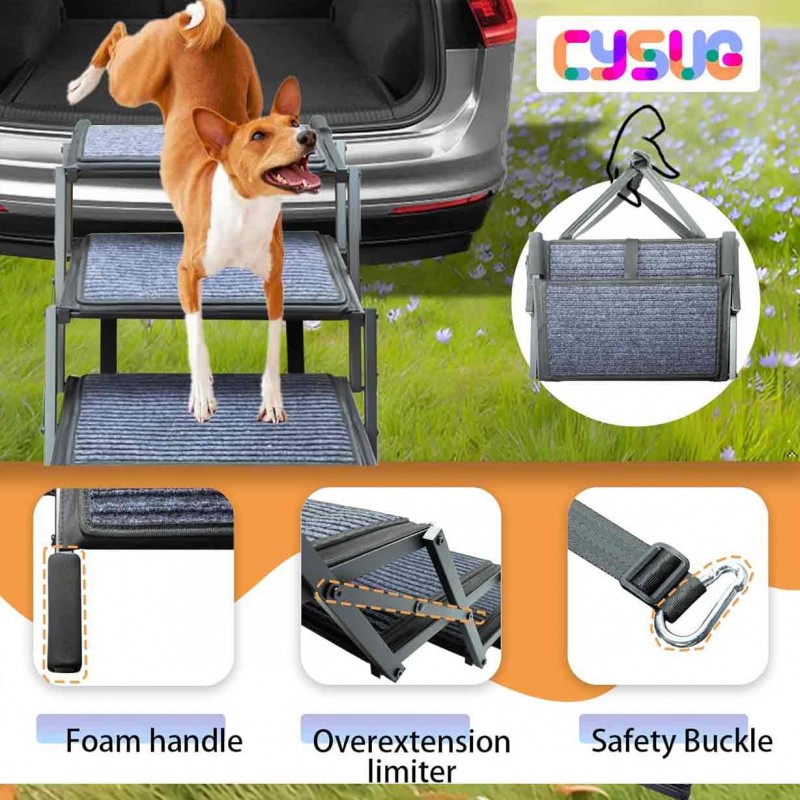 Dog Ramp for Car Truck and SUV Dog Stairs for Large Dogs Folding Pet Stairs with Non-Slip Rug Surface Supports Up to 250 lbs (5 Steps)