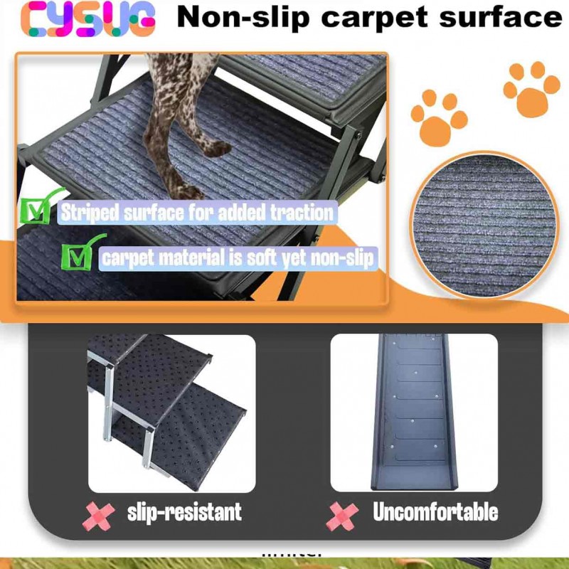 Dog Ramp for Car Truck and SUV Dog Stairs for Large Dogs Folding Pet Stairs with Non-Slip Rug Surface Supports Up to 250 lbs (5 Steps)