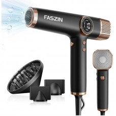 Faszin Hair Dryer, Lightweight Blow Dryer with 110,000 RPM High-Speed Motor for Fast Drying, 200 Million Ionic Hairdryer with Auto-Clean, Low Noise, and 3 Magnetic Nozzles for Travel, Salon, Home