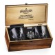 Mixology & Craft Whiskey Stones Gift Set - Pack of 6 Stainless Steel Bullet Chillers with 2, 10 oz Crystal Glasses in Distressed Wood Box - Whiskey Gifts for Men